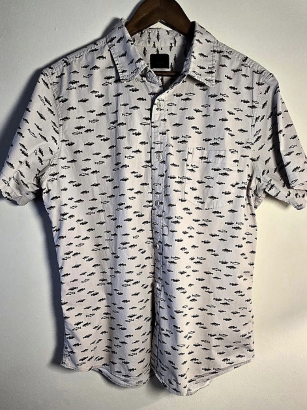 14th & Union Men's Fish Print Stretch Short Sleeve Button Down XL